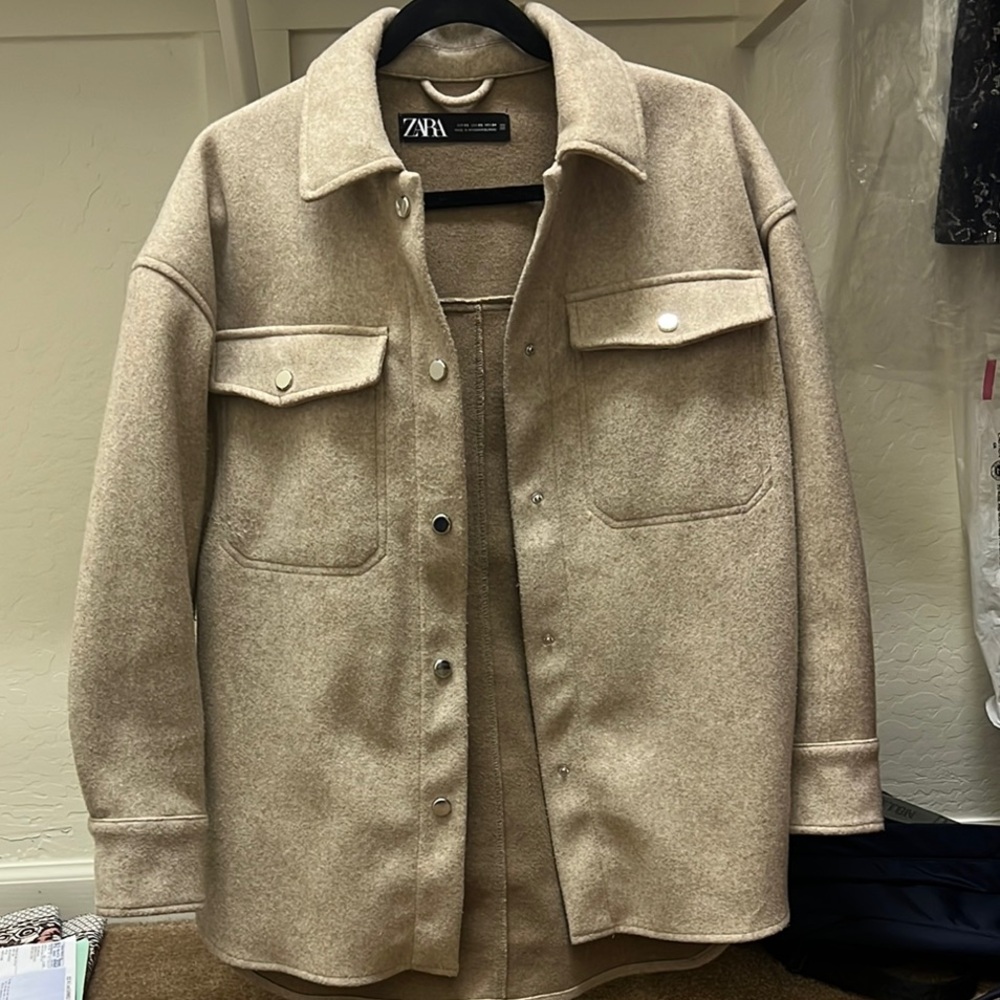 Zara Tan Relaxed Fit Lightweight Shacket